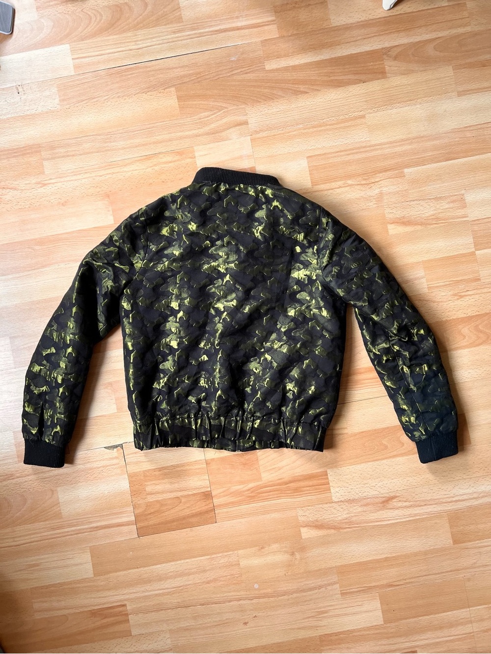 River Island metallic Camo Bomber Jacket in Black & Green Size Small